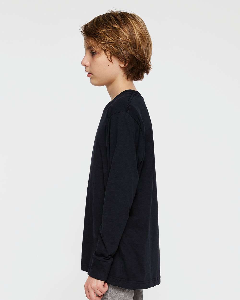 Youth Fine Jersey Long Sleeve Tee - OnModelSide - B31438652 - Navy