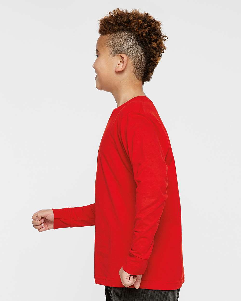 Youth Fine Jersey Long Sleeve Tee - OnModelSide - B31438702 - Red