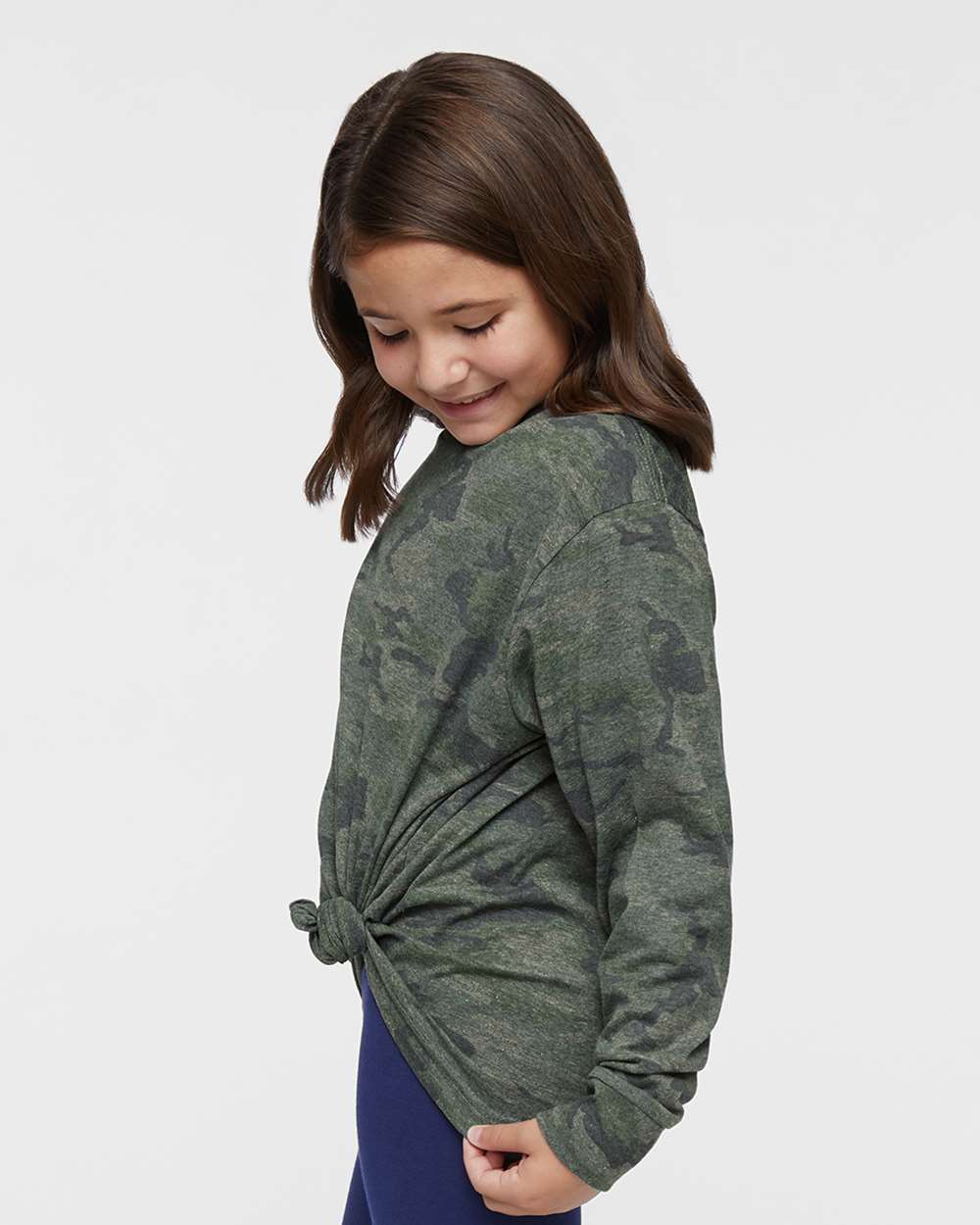 Youth Fine Jersey Long Sleeve Tee - OnModelSide - B31438992 - Vintage Camo