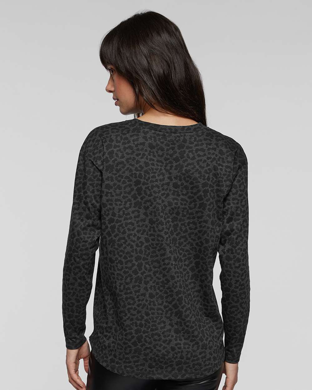 Women's Fine Jersey Long Sleeve Tee - OnModelBack - B93638022 - Black Leopard