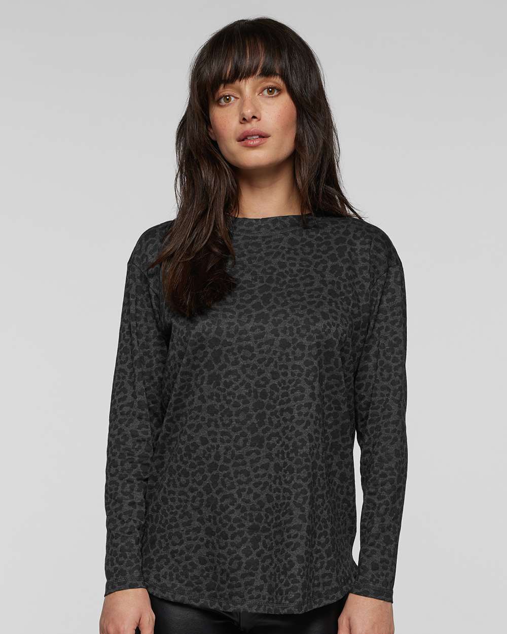Women's Fine Jersey Long Sleeve Tee - OnModelFront - B93638022 - Black Leopard