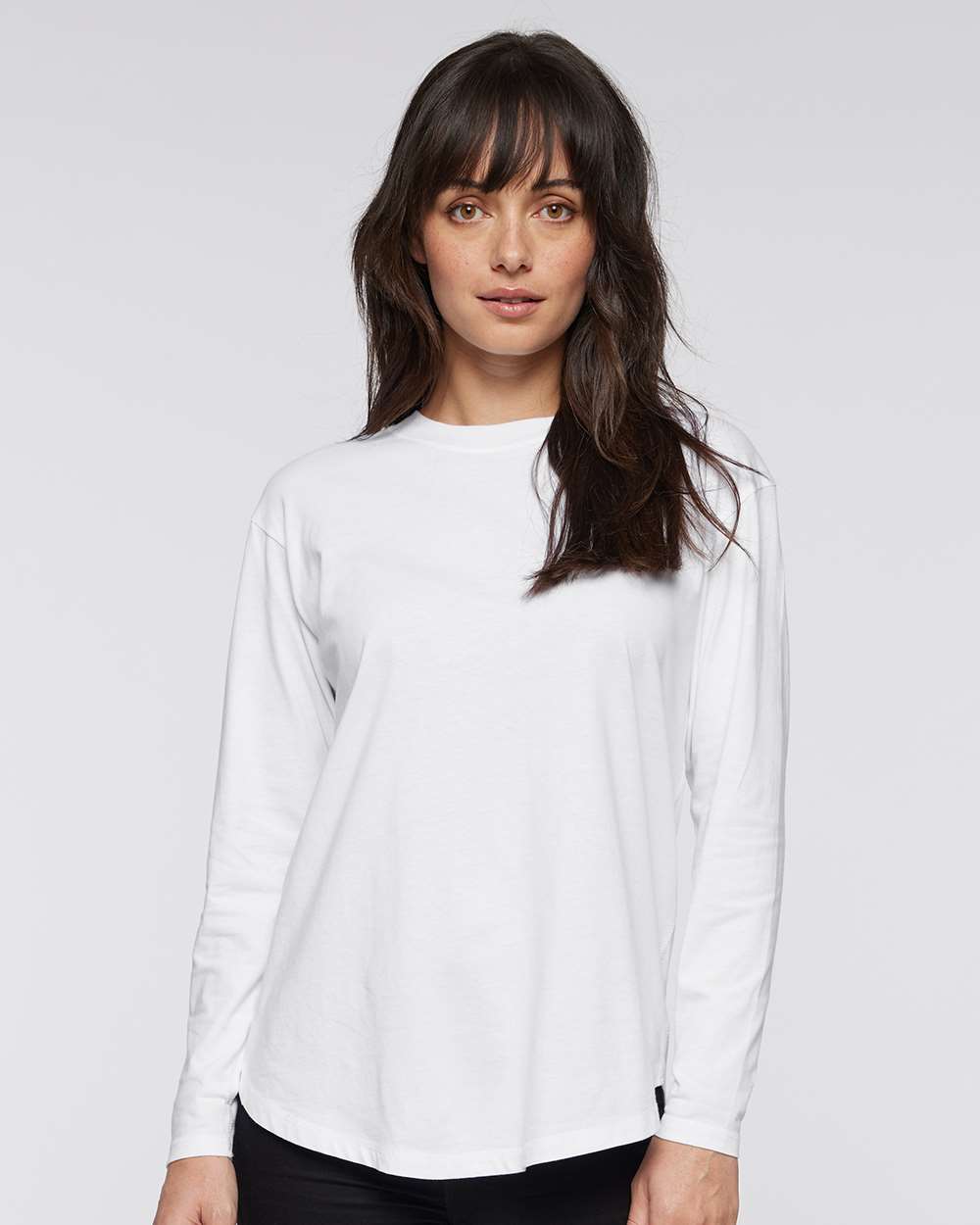 Women's Fine Jersey Long Sleeve Tee - OnModelFront - B93638082 - White