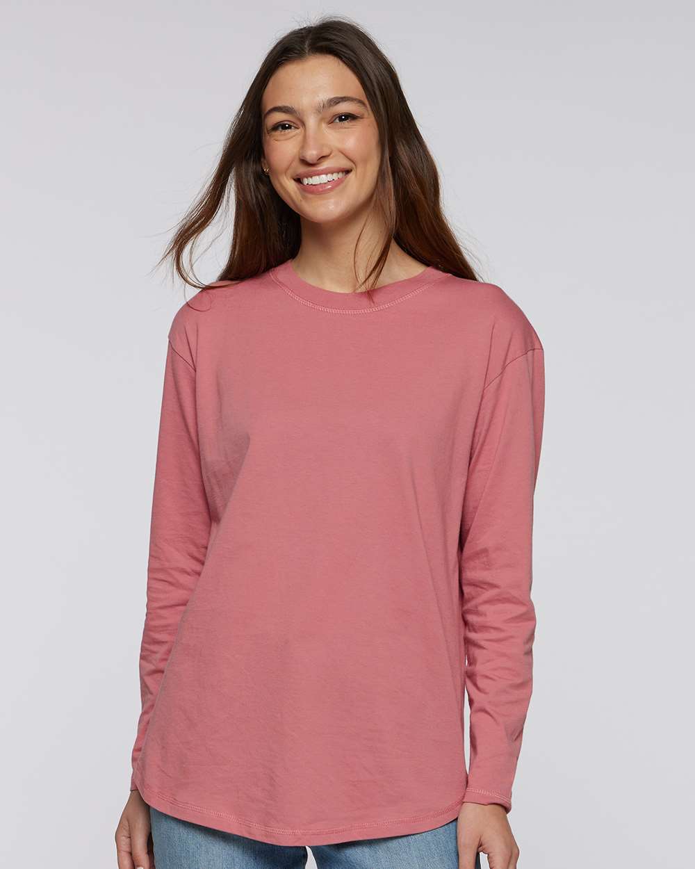 Women's Fine Jersey Long Sleeve Tee - OnModelFront - B93638272 - Mauvelous