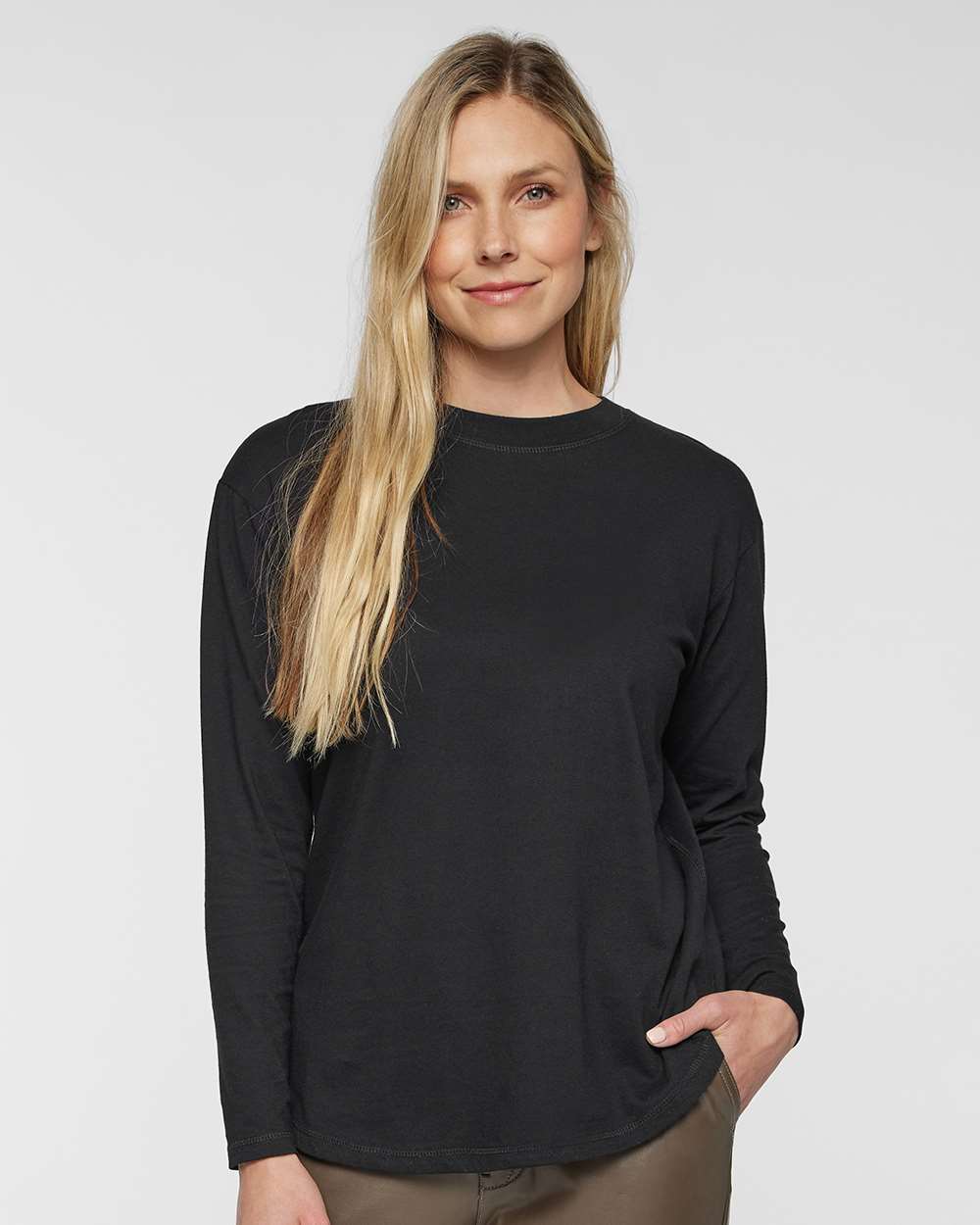 Women's Fine Jersey Long Sleeve Tee - OnModelFront - B93638502 - Black