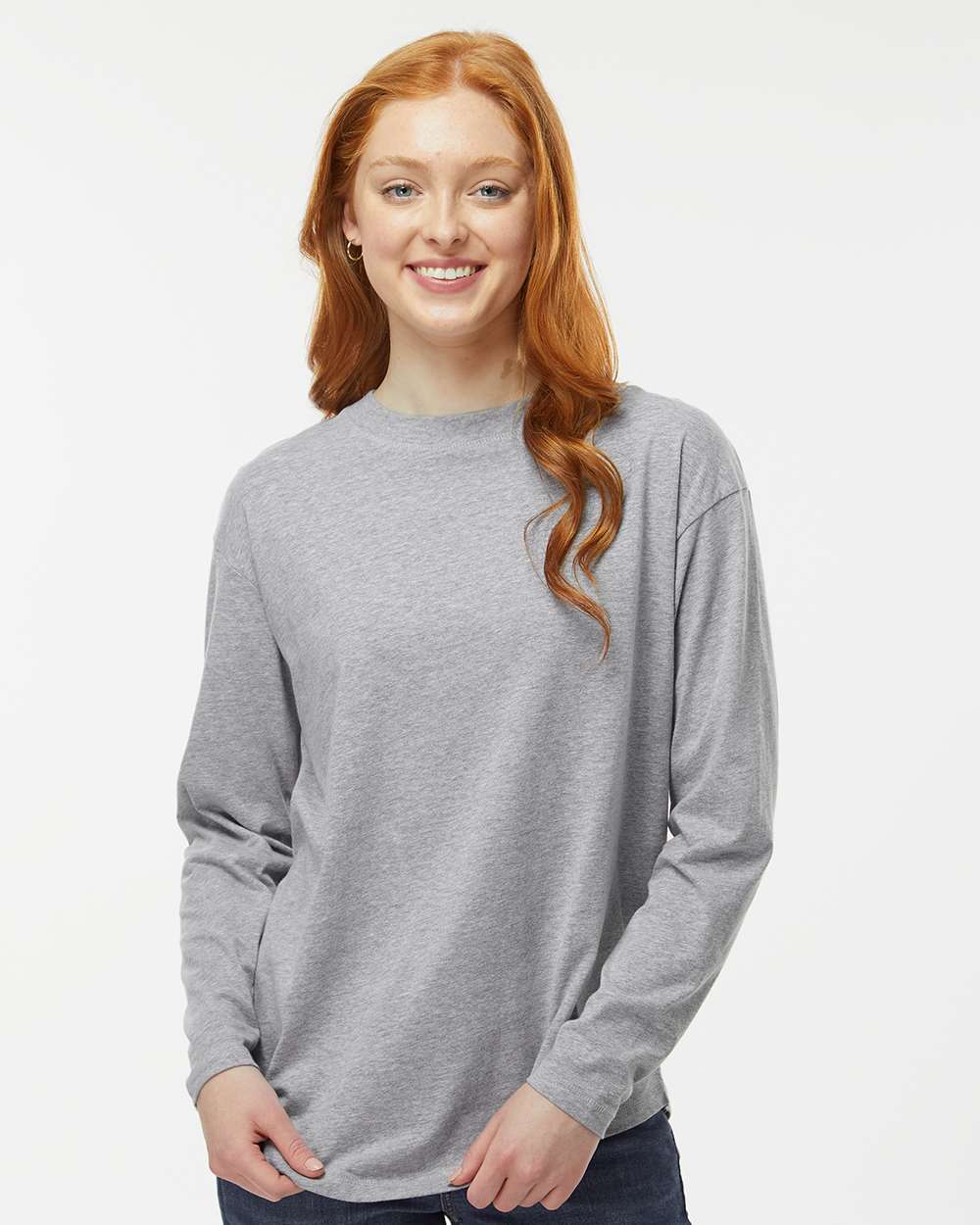 Women's Fine Jersey Long Sleeve Tee - OnModelFront - B93638582 - Heather