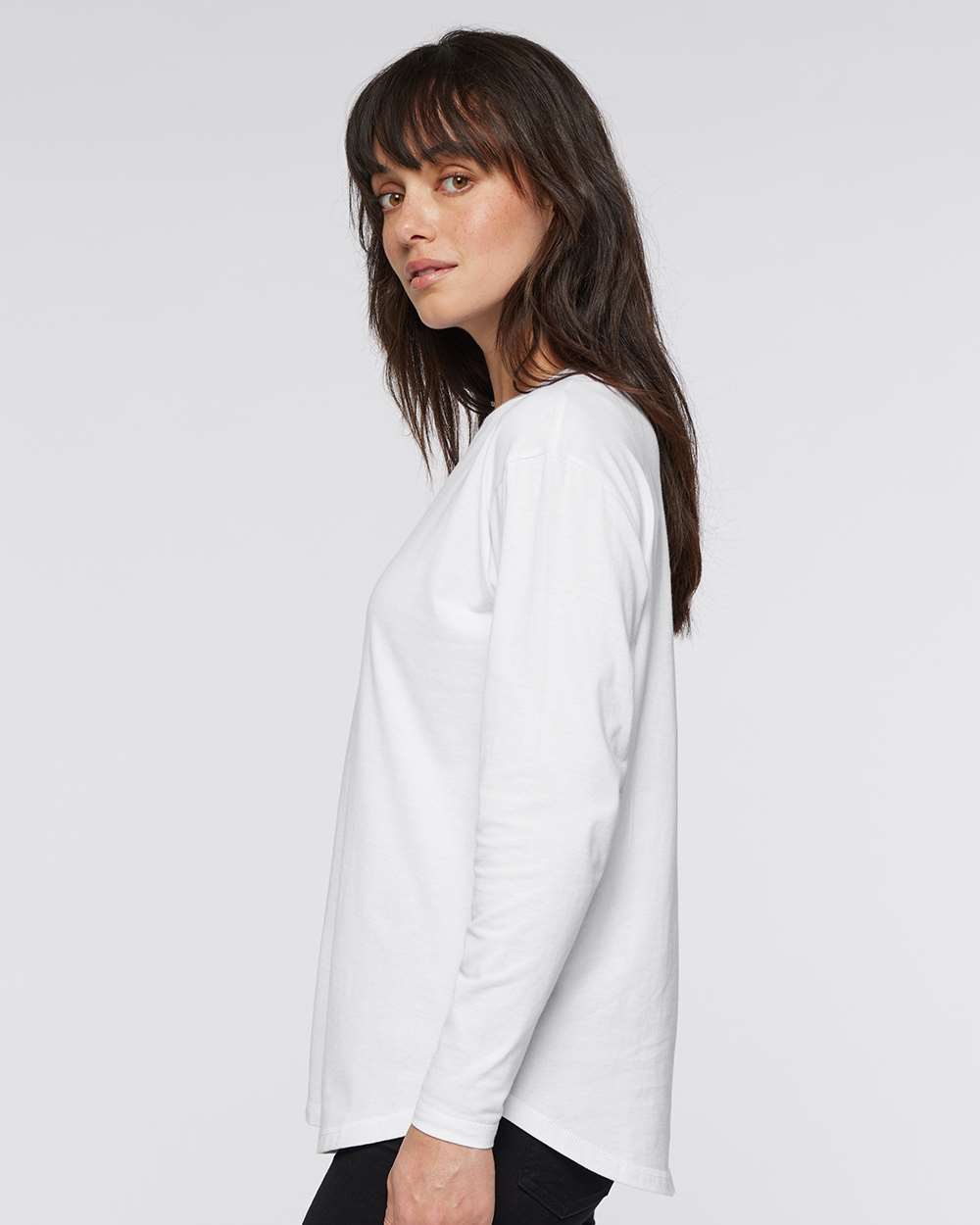 Women's Fine Jersey Long Sleeve Tee - OnModelSide - B93638082 - White