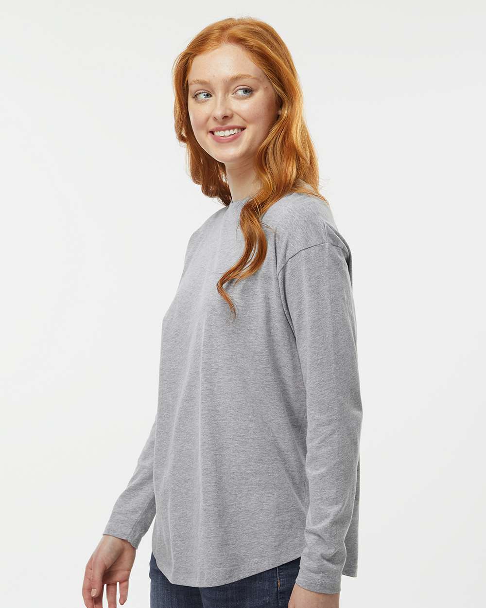 Women's Fine Jersey Long Sleeve Tee - OnModelSide - B93638582 - Heather