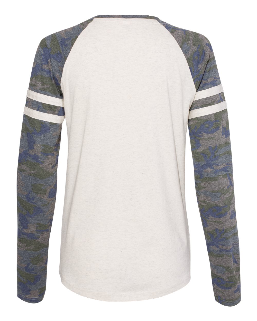 Women's Fine Jersey Mash Up Long Sleeve T-Shirt - Back - B94138243 - Natural Heather/ Vintage Camo/ Natural Heather