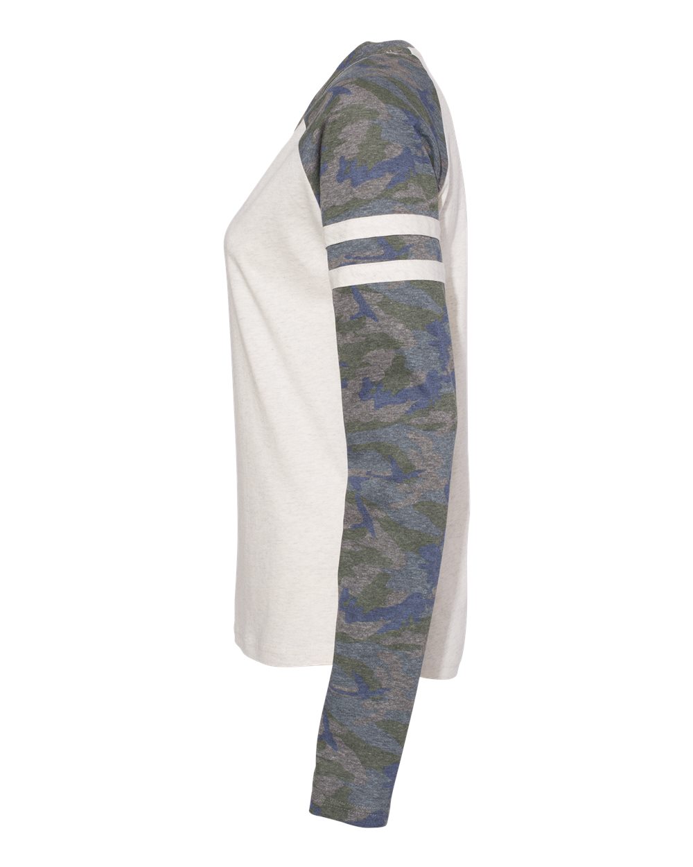 Women's Fine Jersey Mash Up Long Sleeve T-Shirt - DirectSide - B94138243 - Natural Heather/ Vintage Camo/ Natural Heather