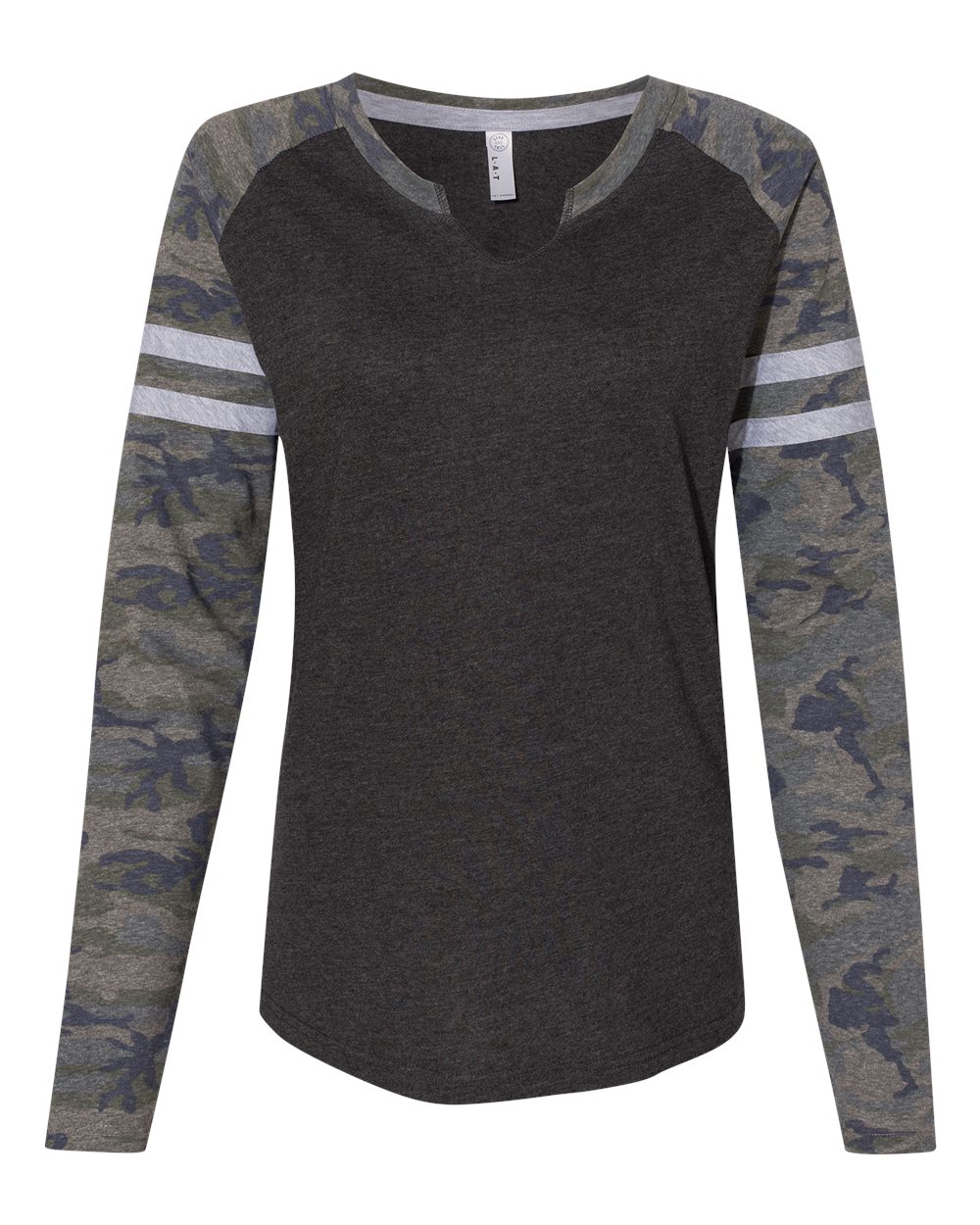 Women's Fine Jersey Mash Up Long Sleeve T-Shirt - Front - B94138623 - Vintage Smoke/ Vintage Camo