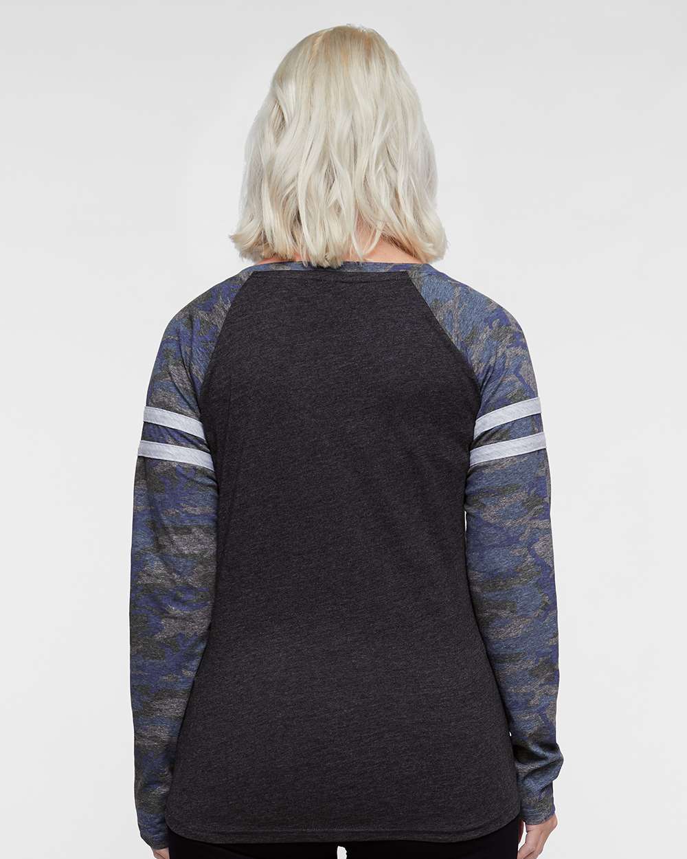 Women's Fine Jersey Mash Up Long Sleeve T-Shirt - OnModelBack - B94138623 - Vintage Smoke/ Vintage Camo
