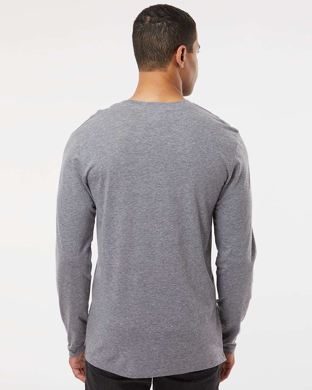 Men's Fine Jersey Long Sleeve Tee - OnModelBack - B96338093 - Granite Heather