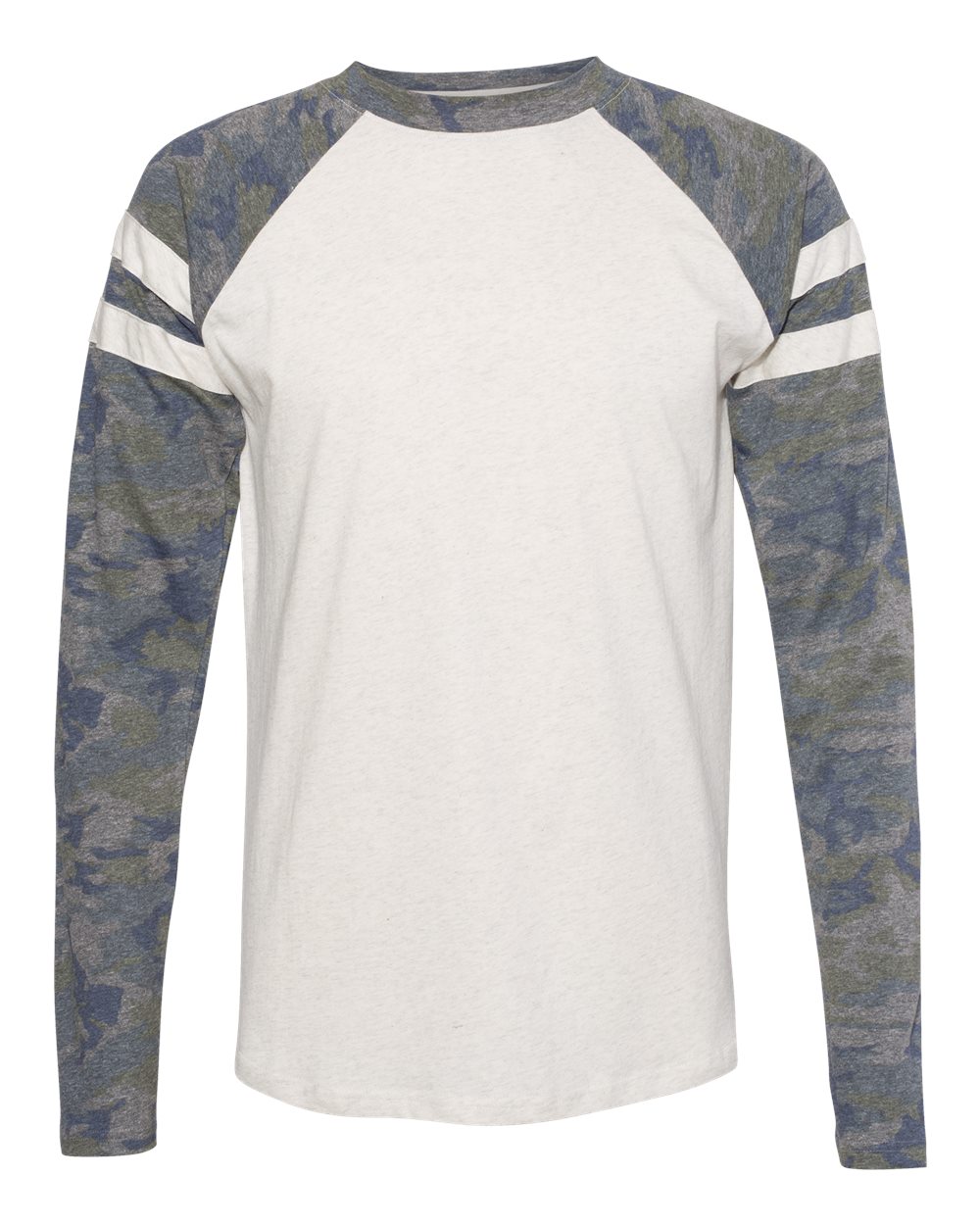 Unisex Fine Jersey Mash Up Long Sleeve Tee - Front - B96538242 - Natural Heather/ Vintage Camo/ Natural Heather