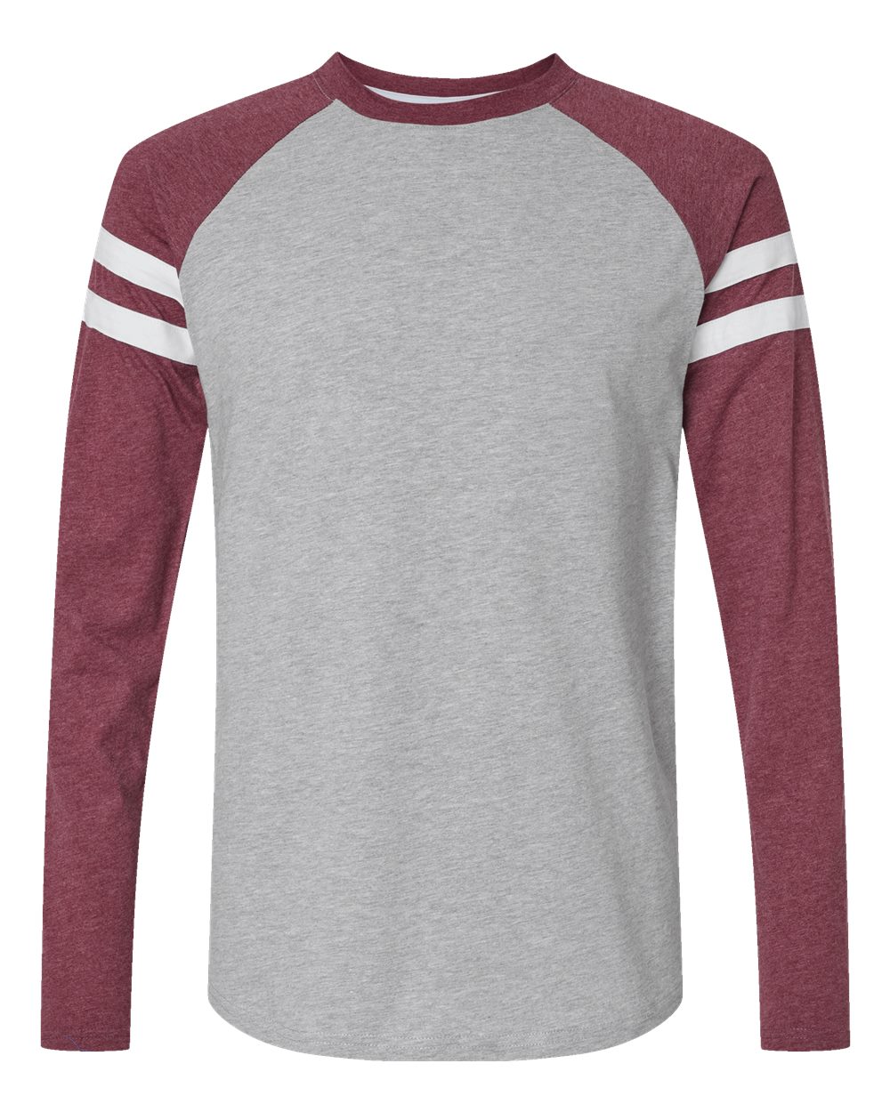 Unisex Fine Jersey Mash Up Long Sleeve Tee - Front - B96538352 - Vintage Heather/ Vintage Burgundy