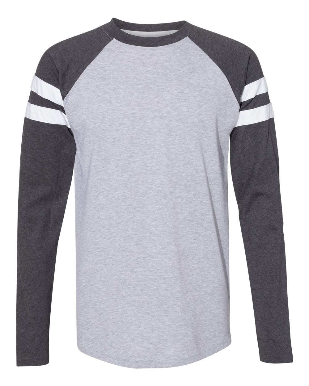 Unisex Fine Jersey Mash Up Long Sleeve Tee - Front - B96538582 - Vintage Heather/ Vintage Navy