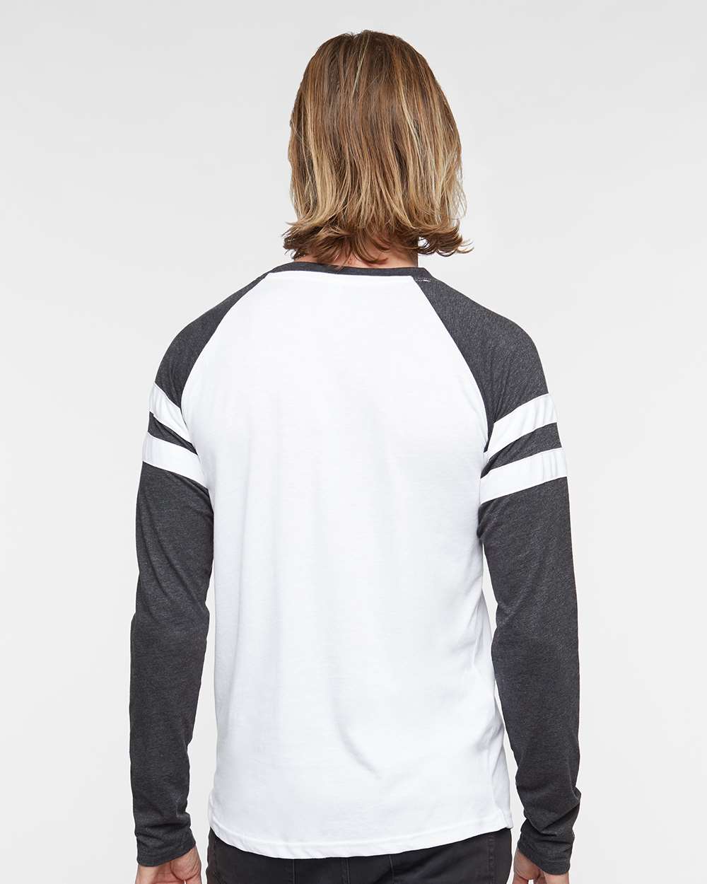 Unisex Fine Jersey Mash Up Long Sleeve Tee - OnModelBack - B96538002 - Blended White/ Vintage Smoke
