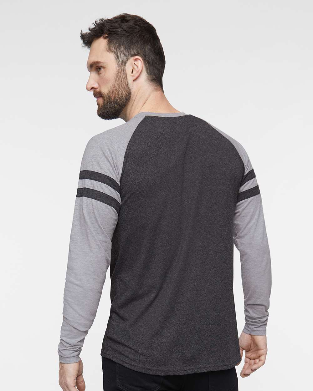 Unisex Fine Jersey Mash Up Long Sleeve Tee - OnModelBack - B96538562 - Vintage Smoke/ Vintage Heather
