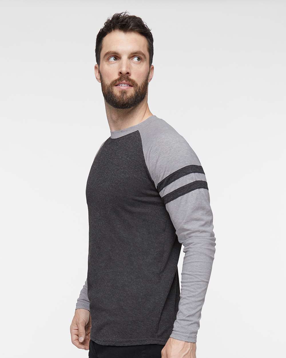 Unisex Fine Jersey Mash Up Long Sleeve Tee - OnModelSide - B96538562 - Vintage Smoke/ Vintage Heather