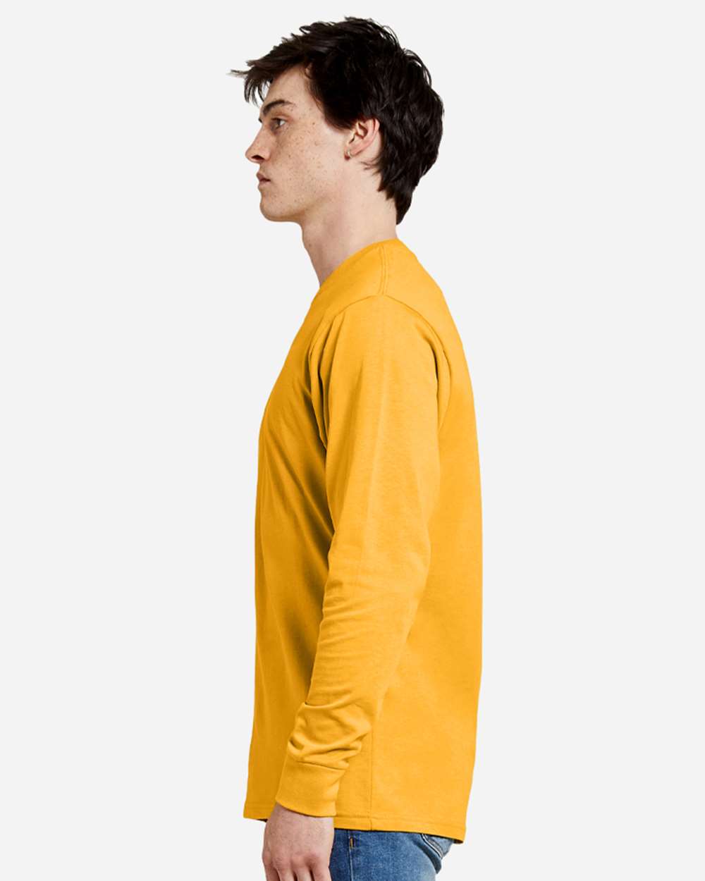 Heavyweight Long Sleeve T-Shirt - OnModelSide - B493C9122 - Mustard
