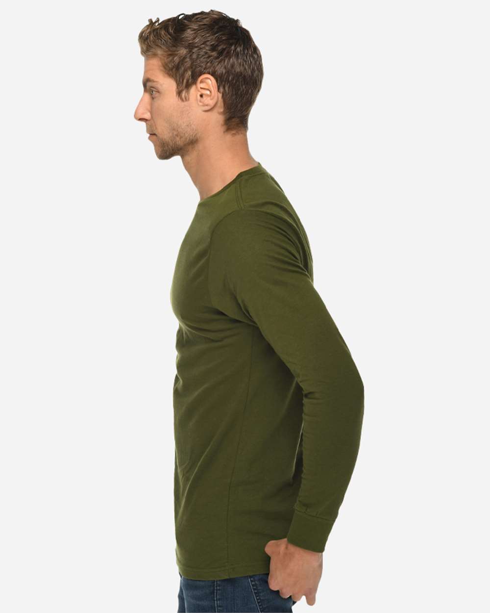 Heavyweight Long Sleeve T-Shirt - OnModelSide - B493C9542 - Army Green