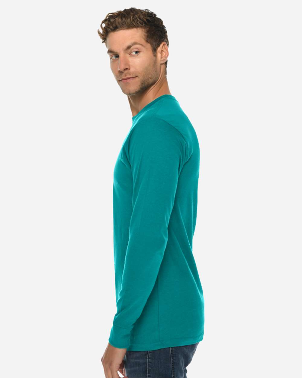 Heavyweight Long Sleeve T-Shirt - OnModelSide - B493C9723 - Teal