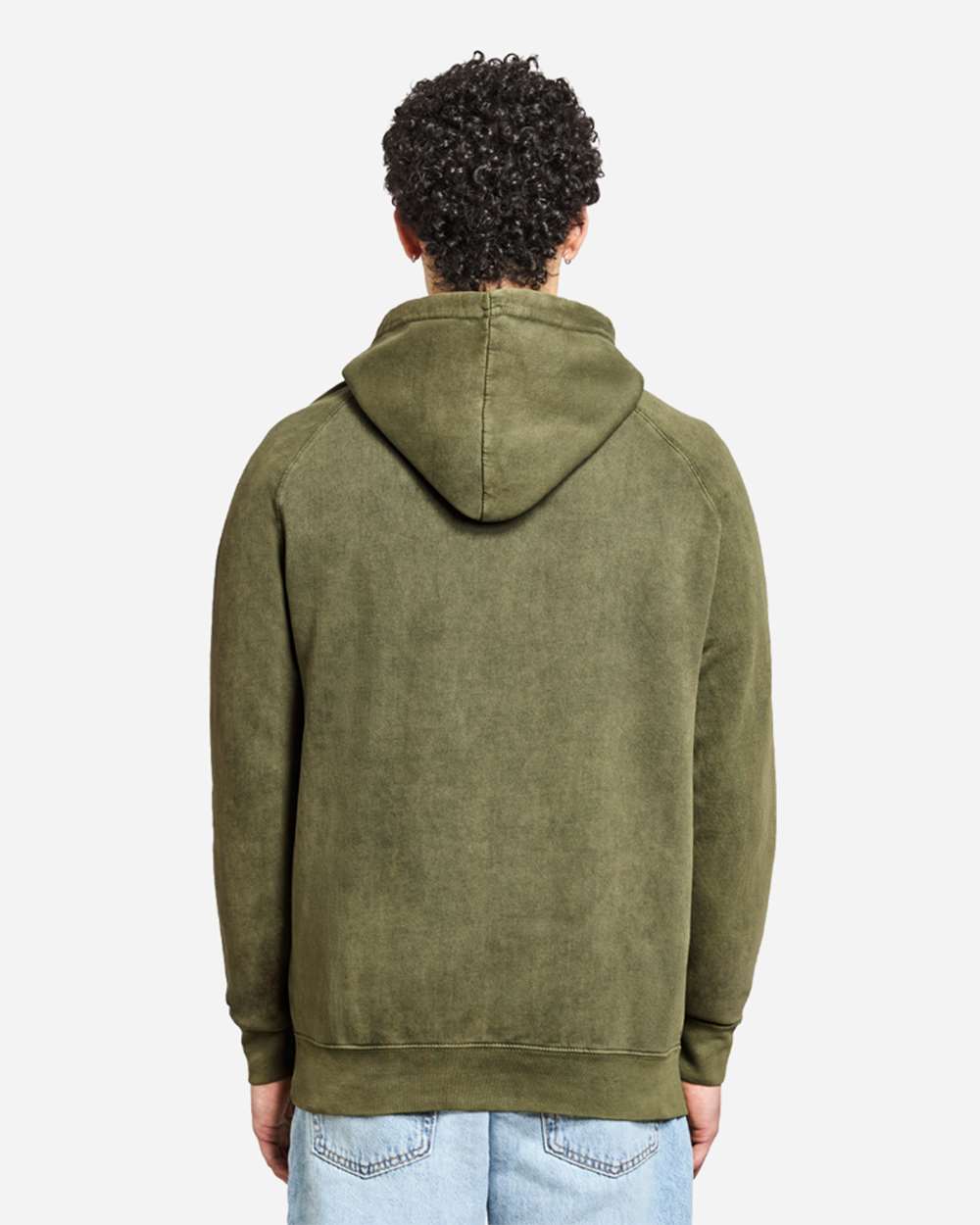 Unisex Vintage Raglan Hooded Sweatshirt - OnModelBack - B502C9542 - Vintage Olive