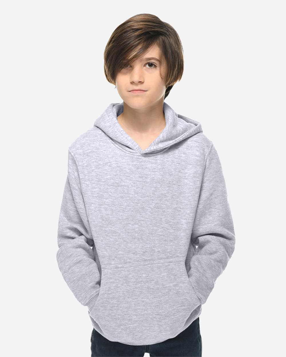 Youth Premium Pullover Hooded Sweatshirt - OnModelFront - B490C9092 - Heather Grey