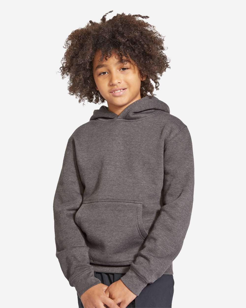 Youth Premium Pullover Hooded Sweatshirt - OnModelFront - B490C9592 - Charcoal Heather