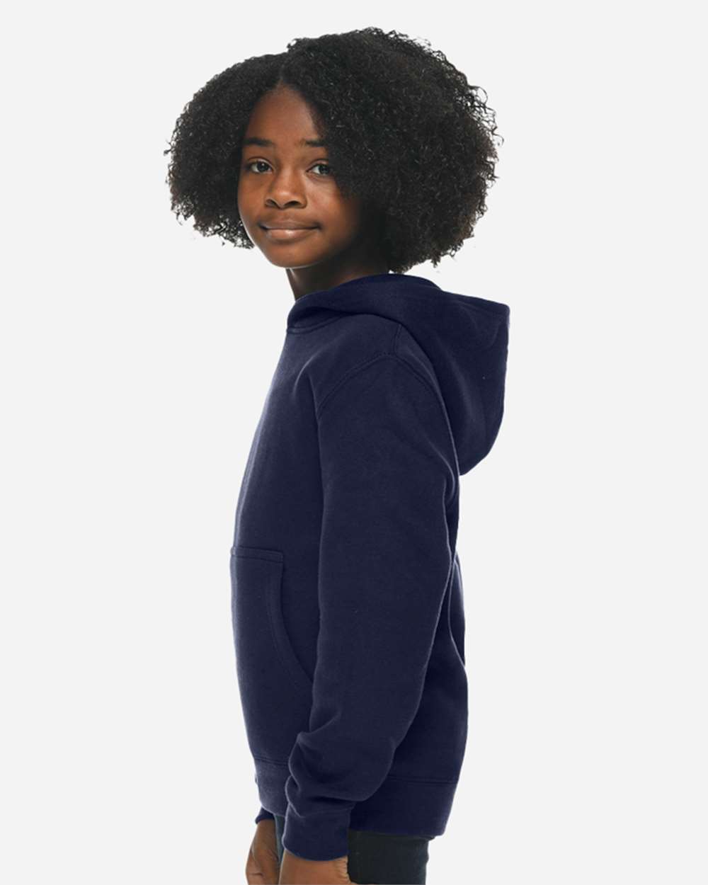 Youth Premium Pullover Hooded Sweatshirt - OnModelSide - B490C9652 - Navy