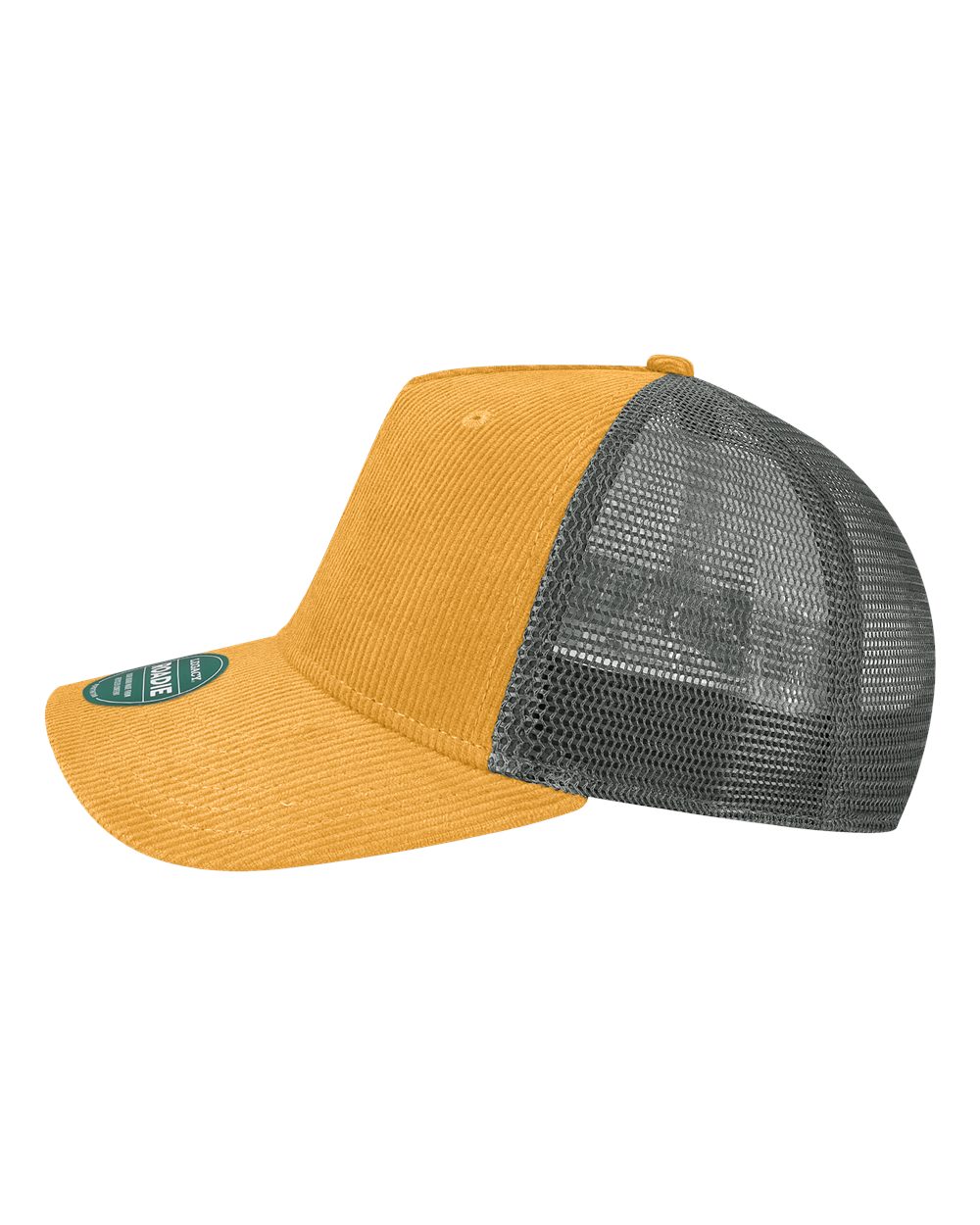 Five-Panel Trucker Cap - DirectSide - B93795420 - Mustard Corduroy/ Dark Grey