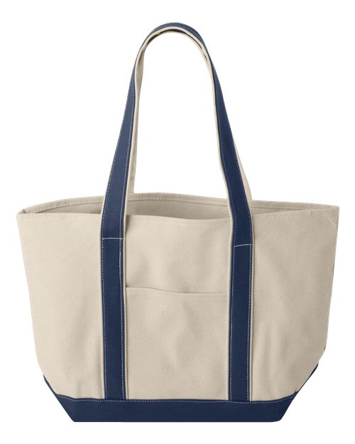 Windward Large Cotton Canvas Classic Resort Tote - Front - B72466650 - Natural/ Navy