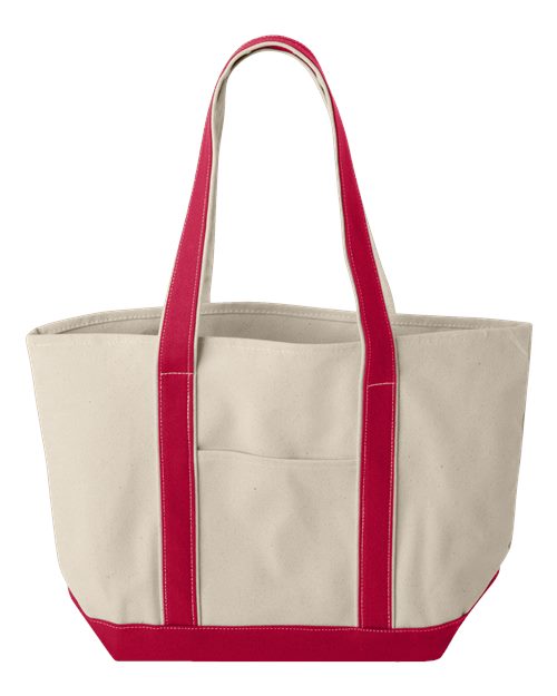 Windward Large Cotton Canvas Classic Resort Tote - Front - B72466700 - Natural/ Red