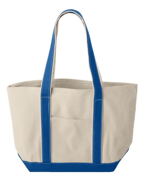Windward Large Cotton Canvas Classic Resort Tote - Front - B72466750 - Natural/ Royal