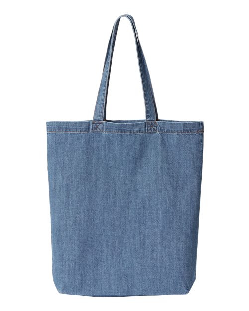 Cotton Denim Gusseted Tote Bag - Front - B78166350 - Light Blue Denim