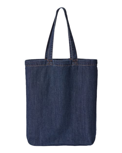 Cotton Denim Gusseted Tote Bag - Front - B78166650 - Dark Blue Denim