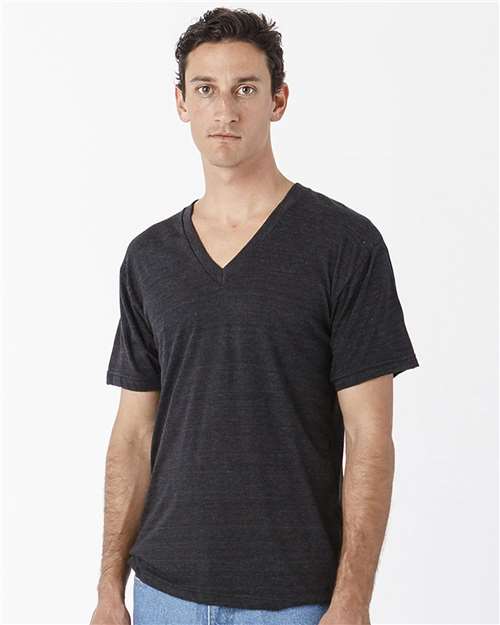USA-Made Unisex Triblend V-Neck T-Shirt - OnModelFront - B13363502 - Tri-Black
