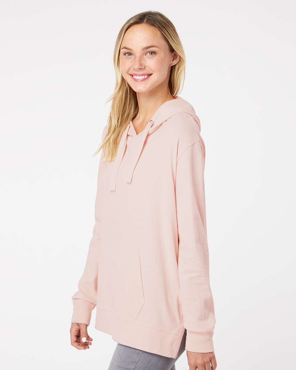 Women's Sueded Jersey Hooded Sweatshirt - OnModelSide - B07452303 - Cameo Pink
