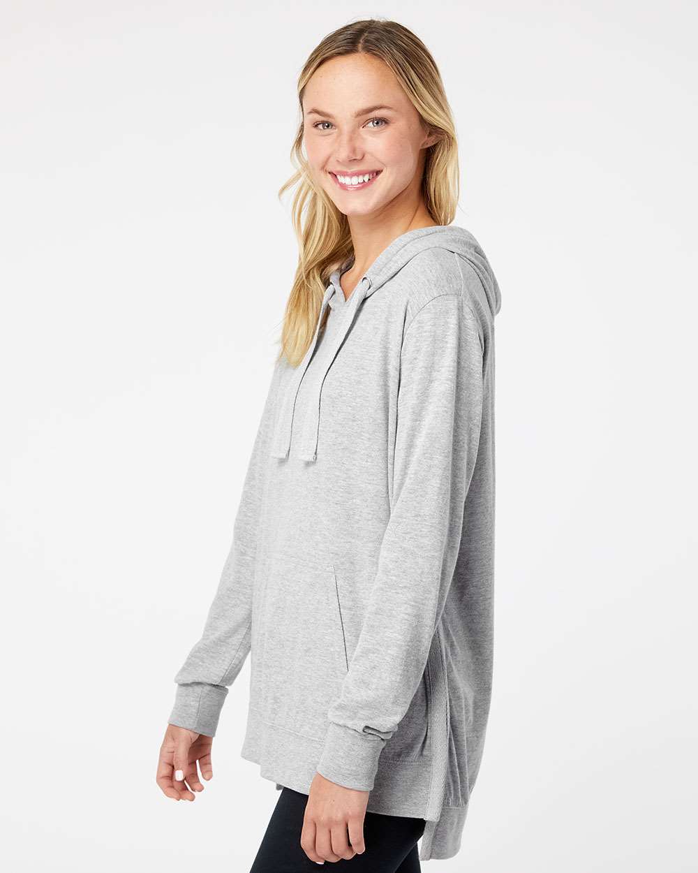 Women's Sueded Jersey Hooded Sweatshirt - OnModelSide - B07452583 - Heather