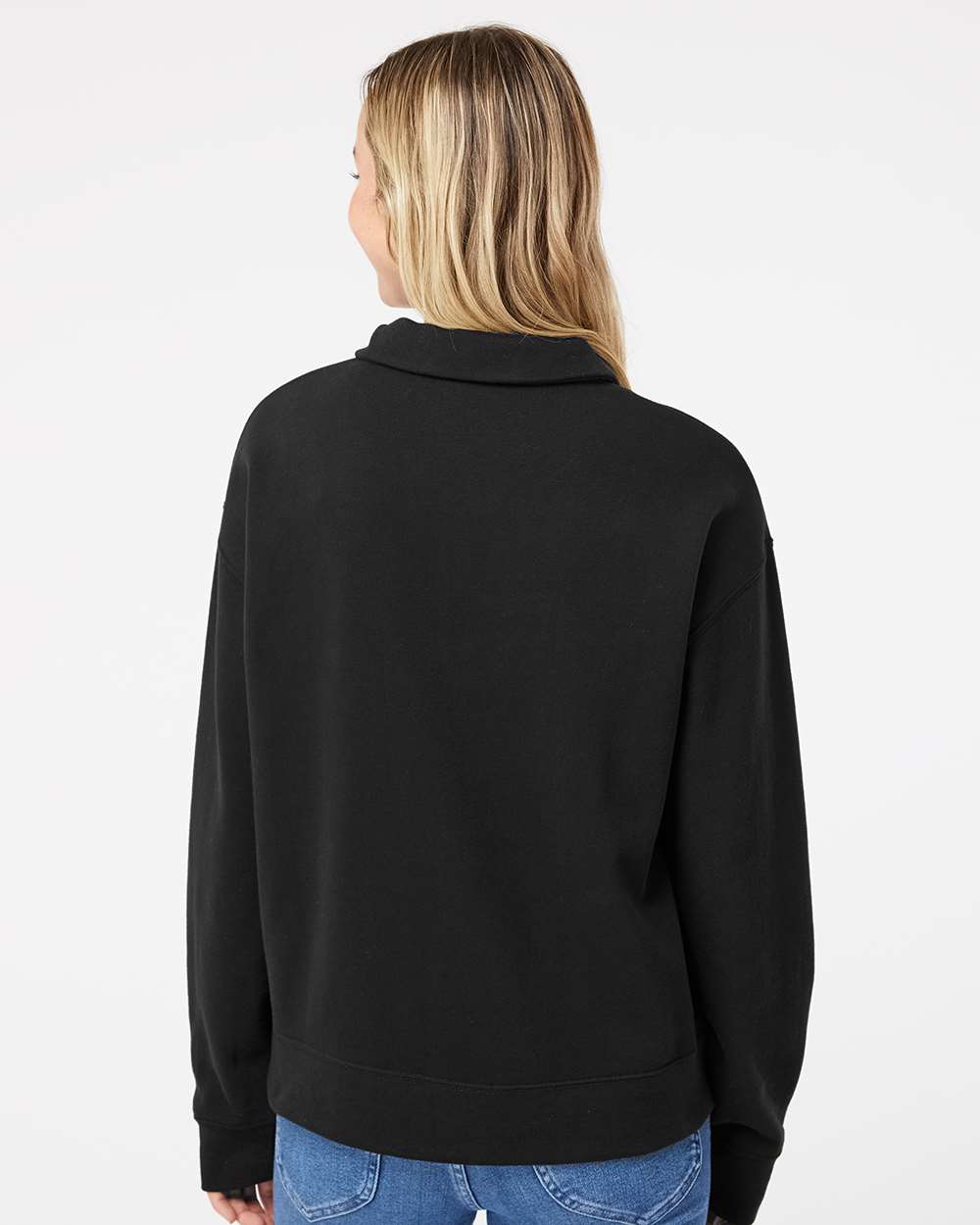 Women's Sueded Fleece Quarter-Zip Sweatshirt - OnModelBack - B11152503 - Black