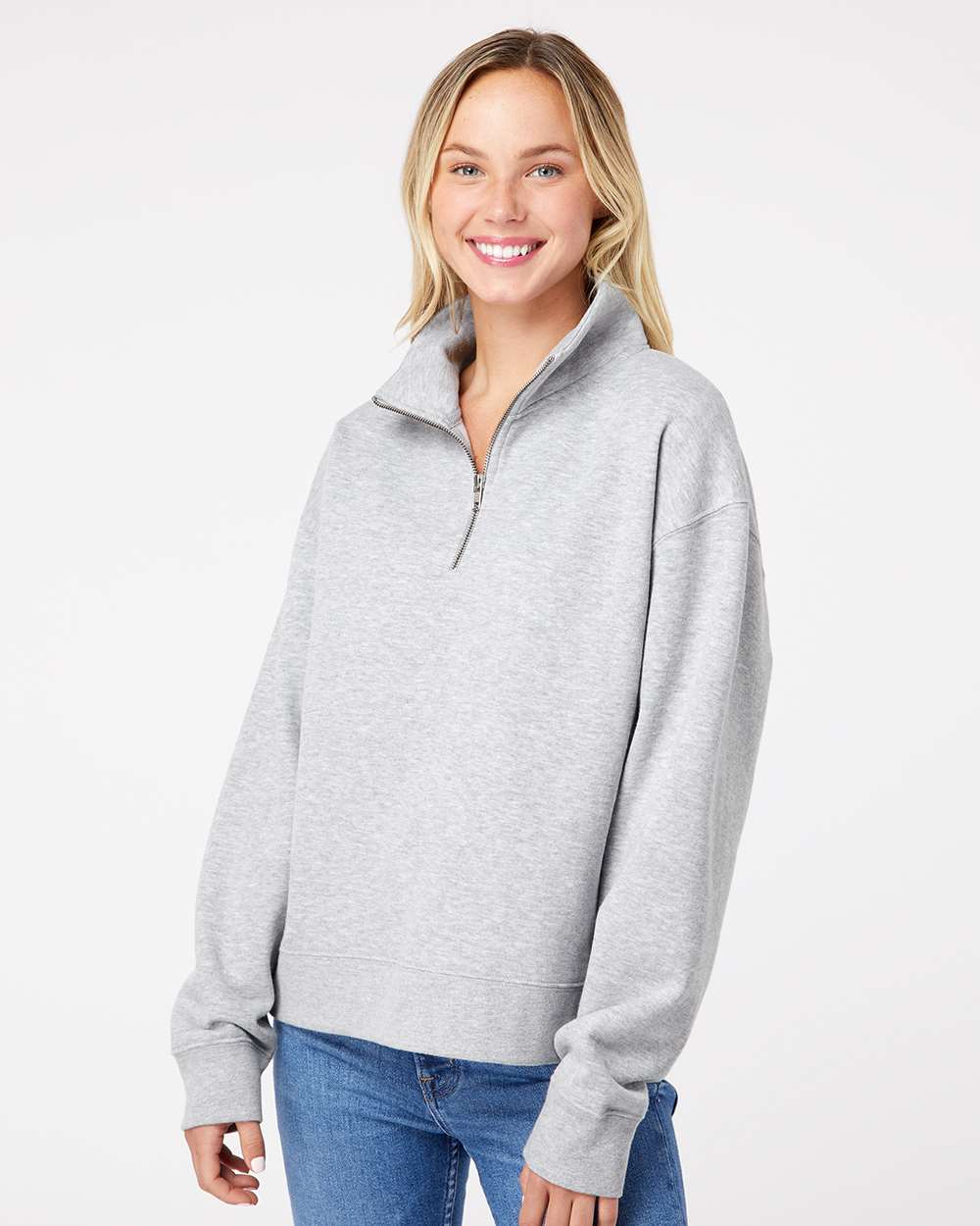 Women's Sueded Fleece Quarter-Zip Sweatshirt - OnModelFront - B11152583 - Heather Grey