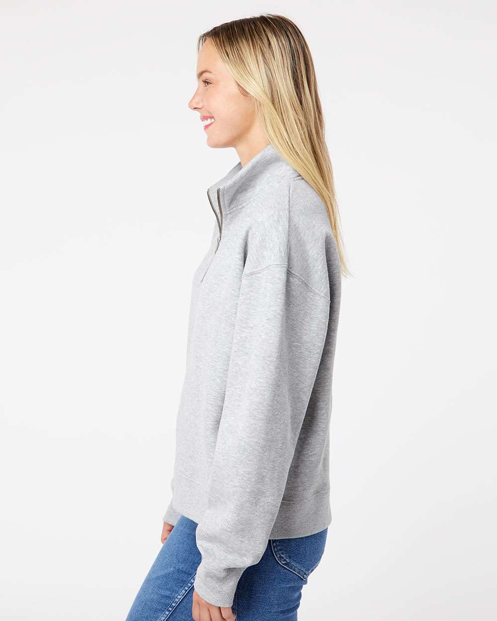 Women's Sueded Fleece Quarter-Zip Sweatshirt - OnModelSide - B11152583 - Heather Grey