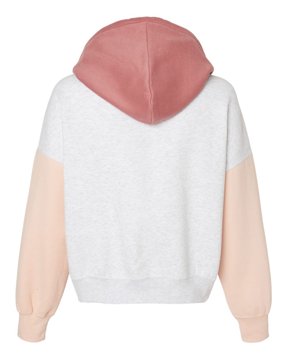 Women's Sueded Fleece Colorblocked Crop Hooded Sweatshirt - Back - B14652303 - Cameo Pink