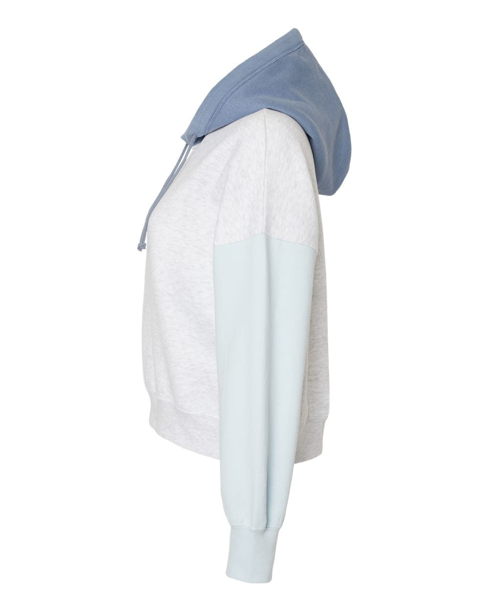 Women's Sueded Fleece Colorblocked Crop Hooded Sweatshirt - DirectSide - B14652253 - Arctic Blue