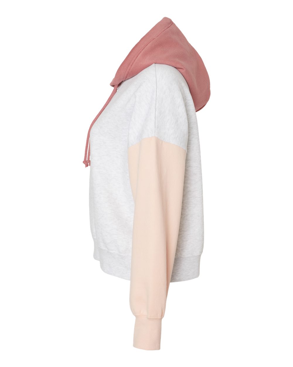 Women's Sueded Fleece Colorblocked Crop Hooded Sweatshirt - DirectSide - B14652303 - Cameo Pink