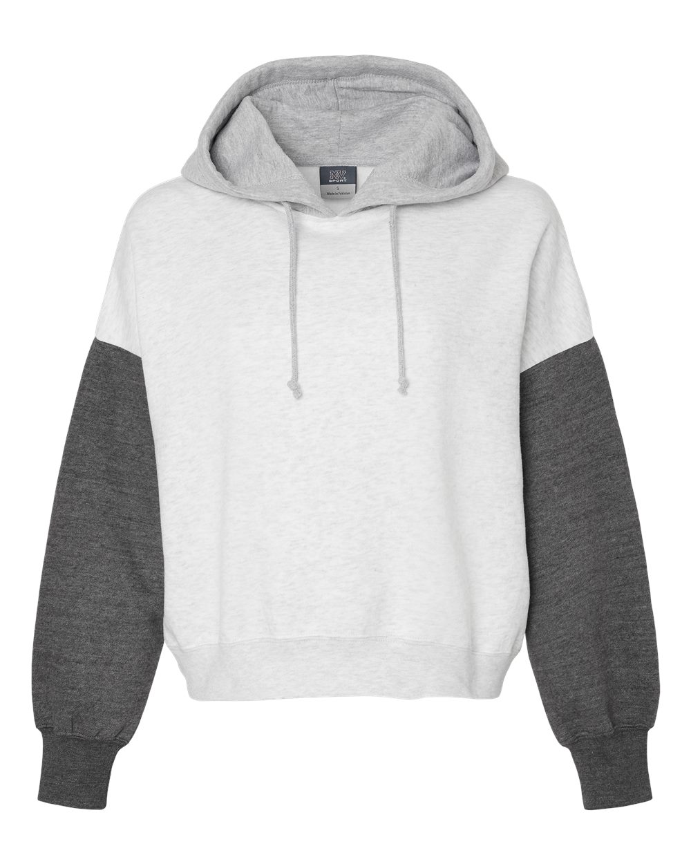 Women's Sueded Fleece Colorblocked Crop Hooded Sweatshirt - Front - B14652093 - Charcoal