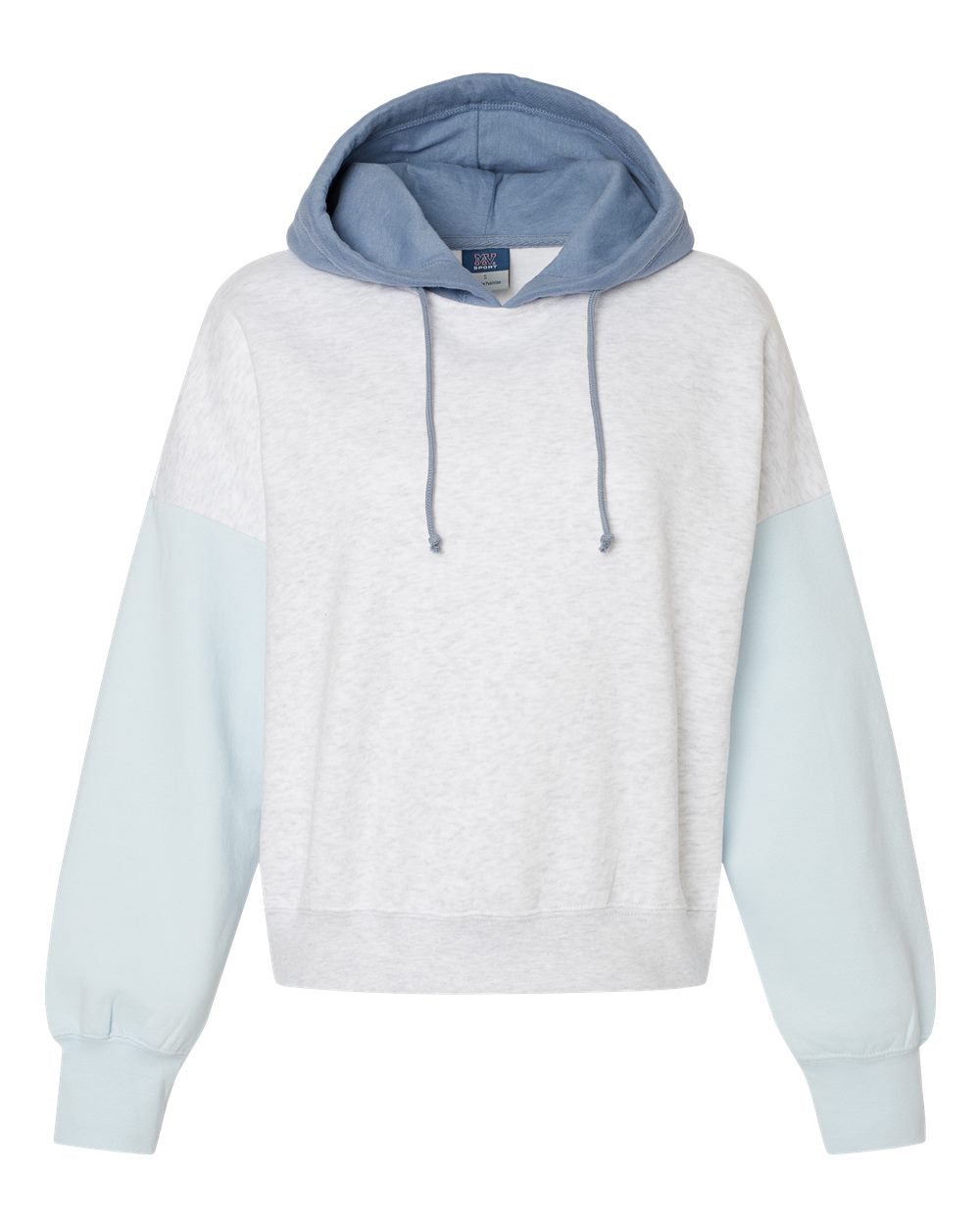 Women's Sueded Fleece Colorblocked Crop Hooded Sweatshirt - Front - B14652253 - Arctic Blue