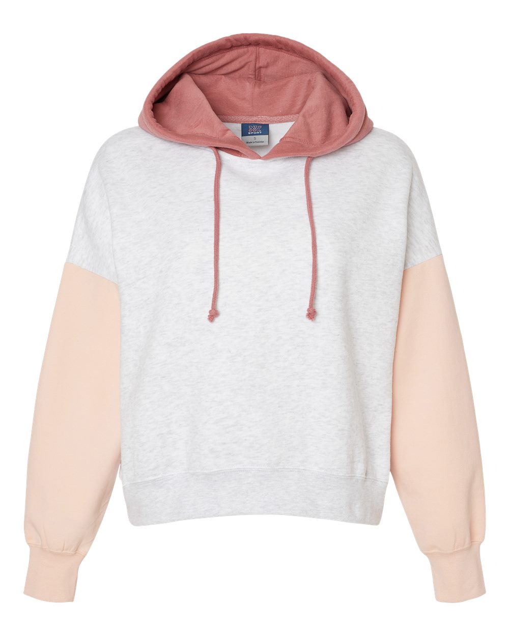Women's Sueded Fleece Colorblocked Crop Hooded Sweatshirt - Front - B14652303 - Cameo Pink