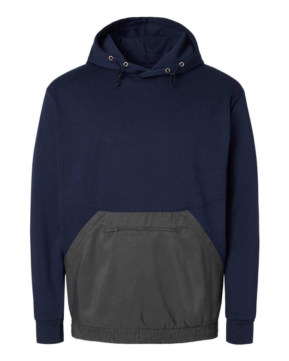 Unisex Mixed Media Hooded Sweatshirt - Front - B14952653 - Navy/ Charcoal