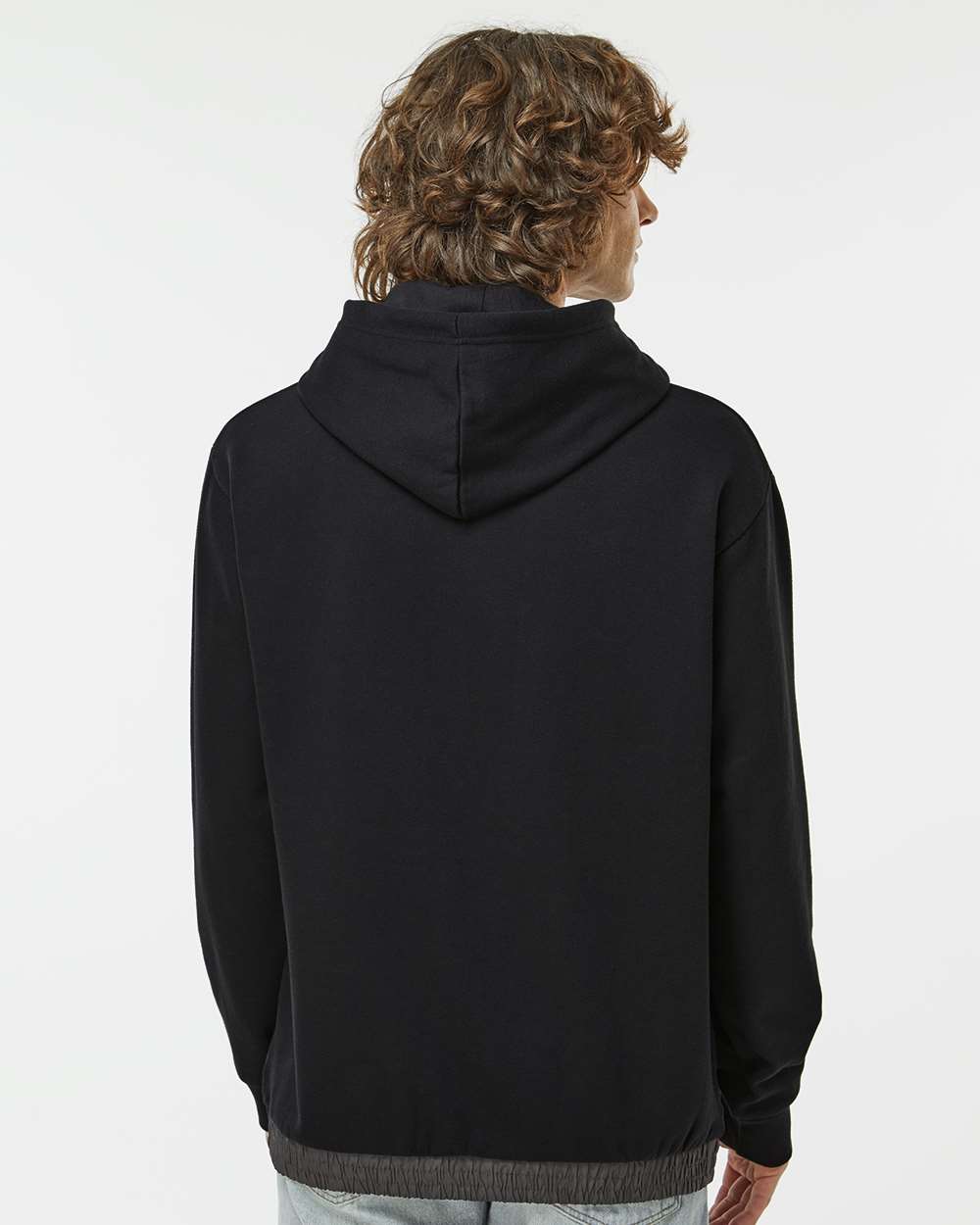 Unisex Mixed Media Hooded Sweatshirt - OnModelBack - B14952543 - Black/ Charcoal