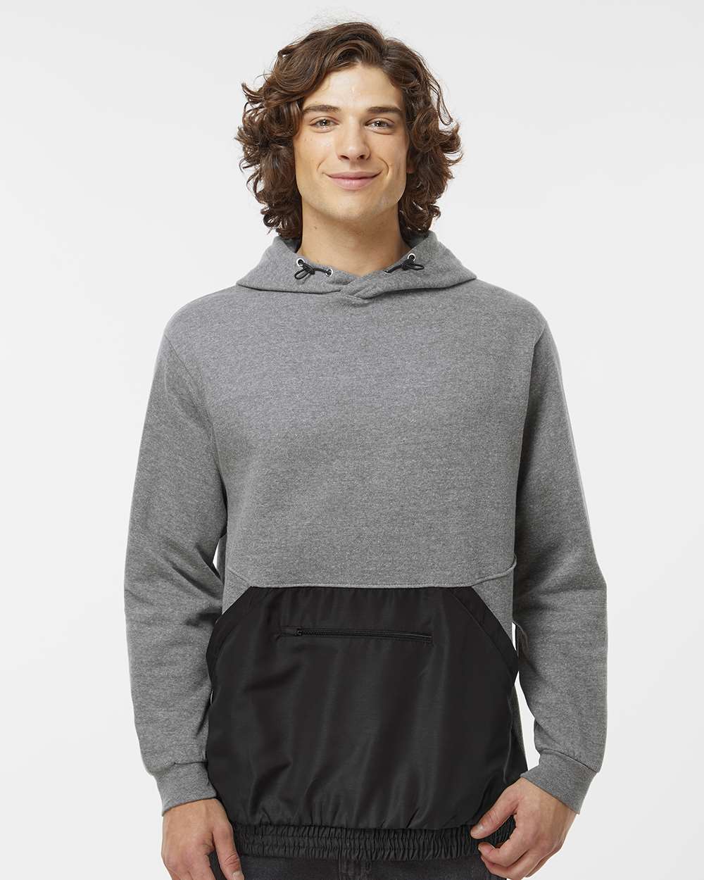 Unisex Mixed Media Hooded Sweatshirt - OnModelFront - B14952133 - Graphite/ Black